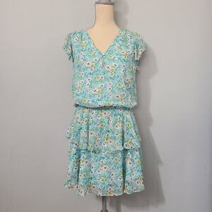 Yumi Kim Chelsea Mini Dress Blue‎ Floral Ruffled Spring Summer Sundress Small